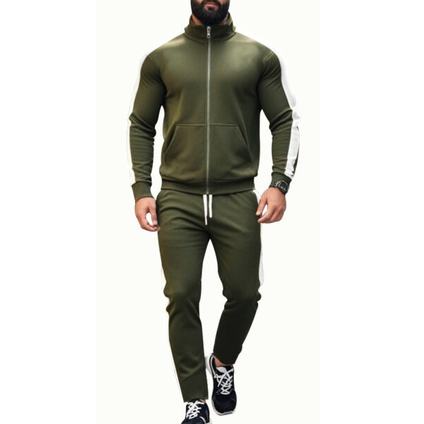 Autumn And Winter Two-piece Set Contrast Color Stand-up Collar Casual Sports Jacket Sweater Men's Suit - Image 5