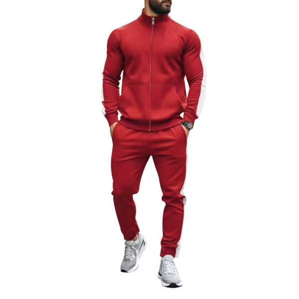 Autumn And Winter Two-piece Set Contrast Color Stand-up Collar Casual Sports Jacket Sweater Men's Suit - Image 6