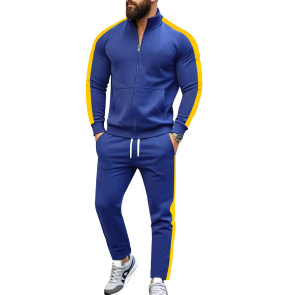 Autumn And Winter Two-piece Set Contrast Color Stand-up Collar Casual Sports Jacket Sweater Men's Suit - Image 3