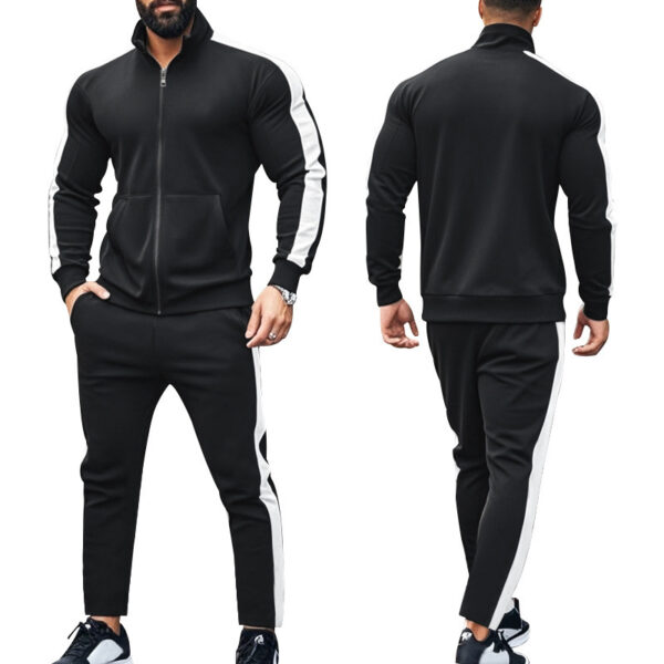 Autumn And Winter Two-piece Set Contrast Color Stand-up Collar Casual Sports Jacket Sweater Men's Suit - Image 8
