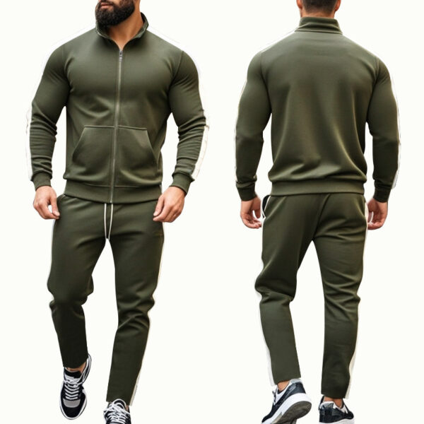 Autumn And Winter Two-piece Set Contrast Color Stand-up Collar Casual Sports Jacket Sweater Men's Suit - Image 4