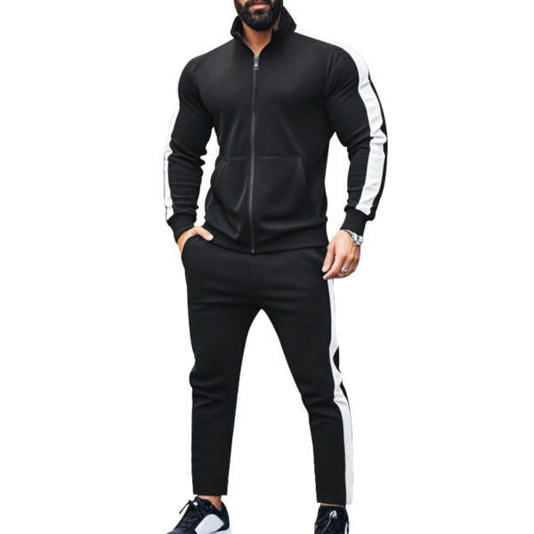 Autumn And Winter Two-piece Set Contrast Color Stand-up Collar Casual Sports Jacket Sweater Men's Suit - Image 10