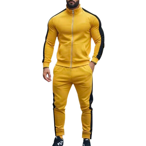 Autumn And Winter Two-piece Set Contrast Color Stand-up Collar Casual Sports Jacket Sweater Men's Suit - Image 7