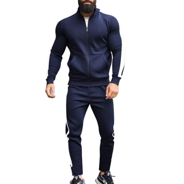 Autumn And Winter Two-piece Set Contrast Color Stand-up Collar Casual Sports Jacket Sweater Men's Suit - Image 9